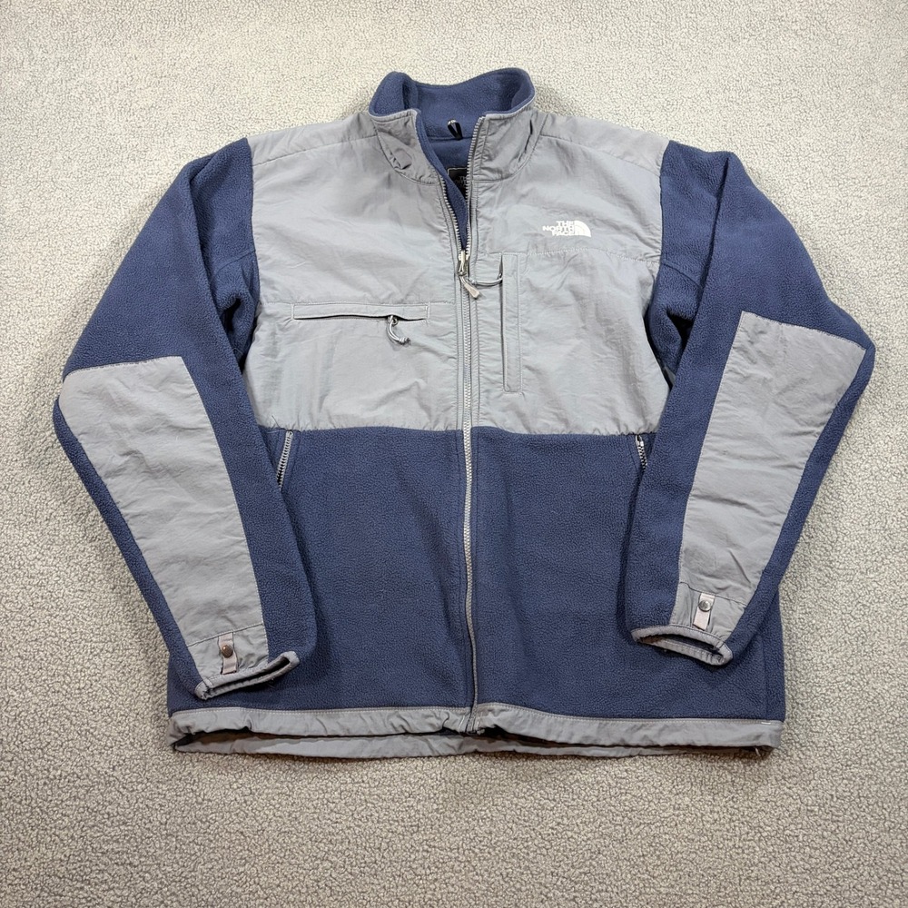 The North Face Fleece Jacket Mens L Blue Denali Polartec Full Zip Mock Neck Logo